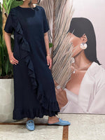 Navy ruffled Linen dress