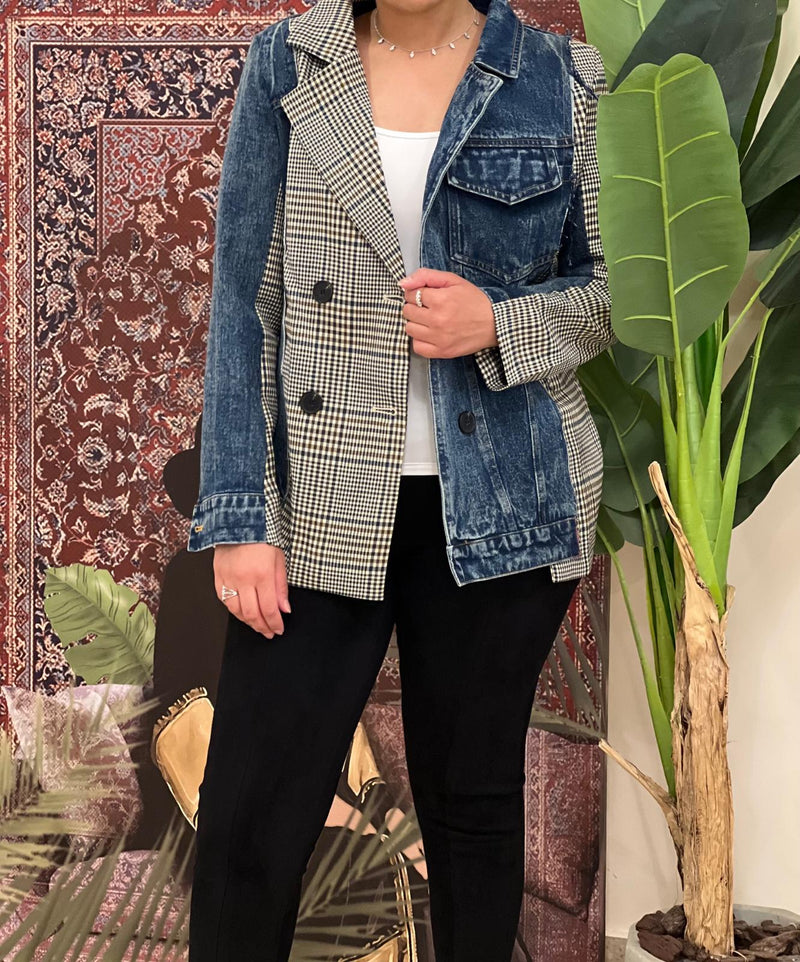 Checked blazer with denim