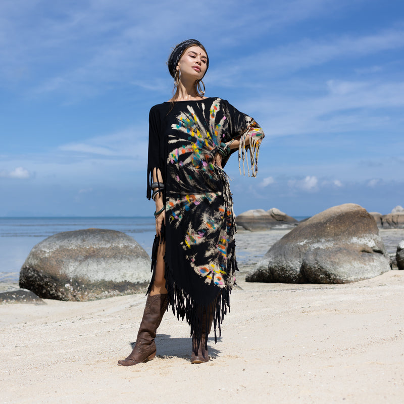 Black fringes Tie Dye dress