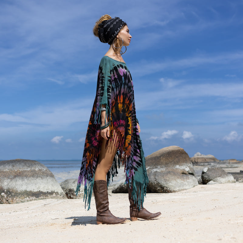 Green fringes Tie Dye dress