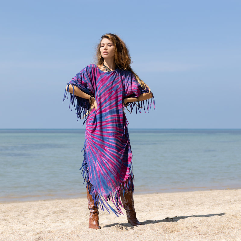Purple fringes Tie Dye dress