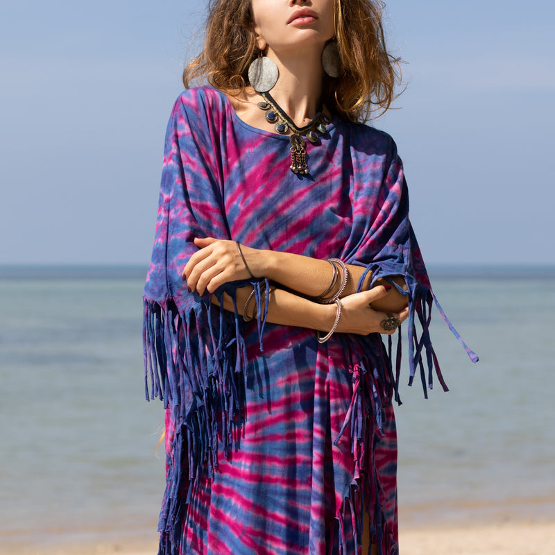 Purple fringes Tie Dye dress