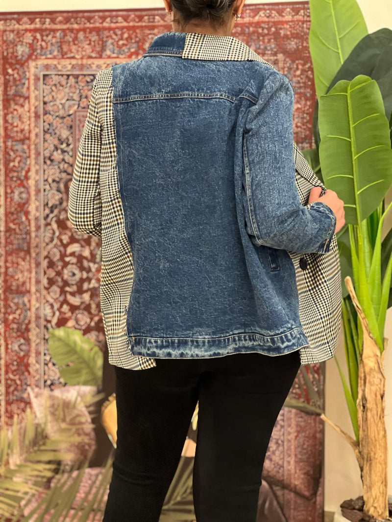 Checked blazer with denim