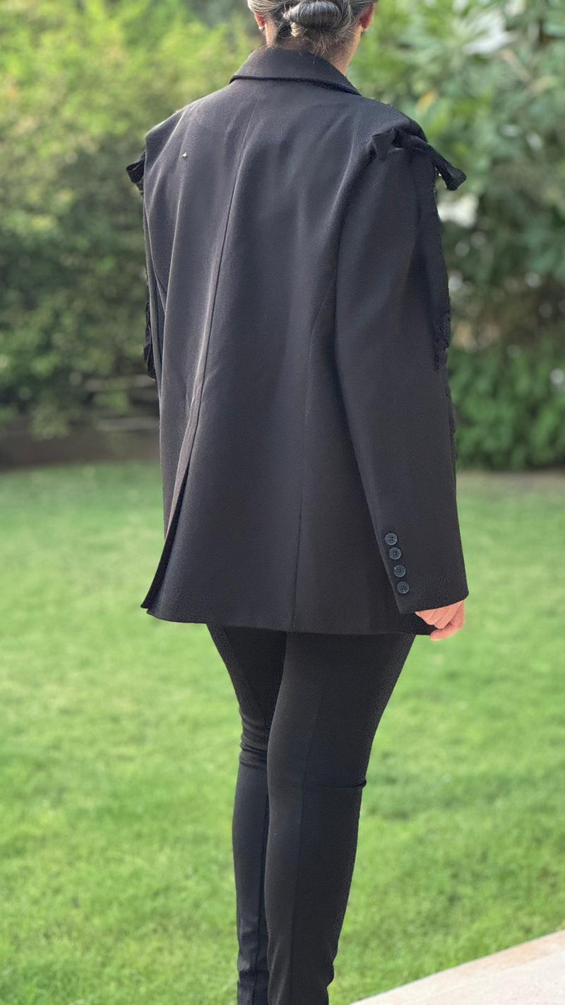self-tie detail black blazer
