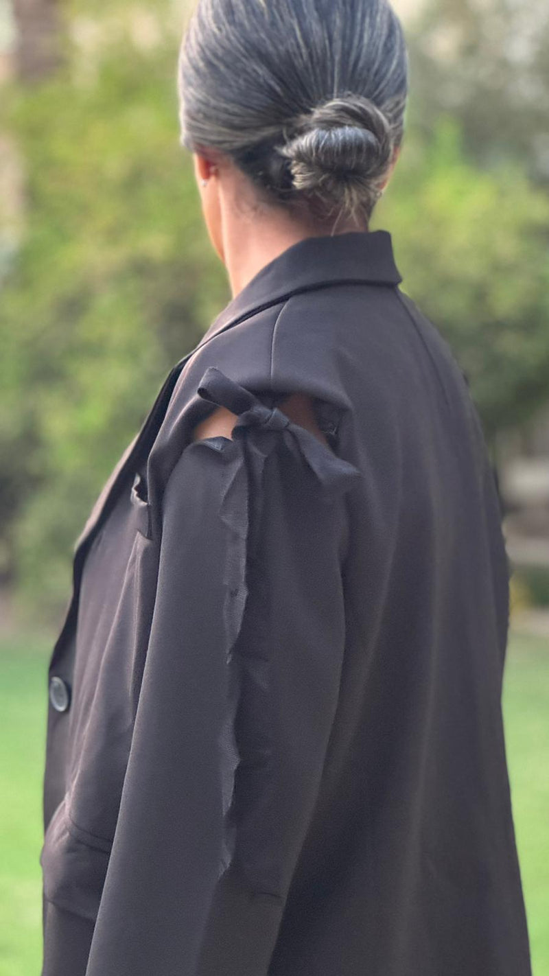 self-tie detail black blazer