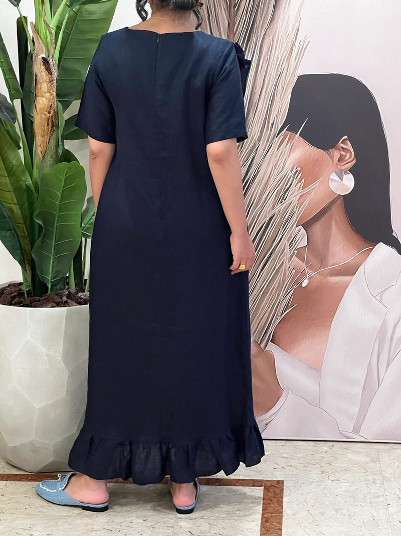 Navy ruffled Linen dress