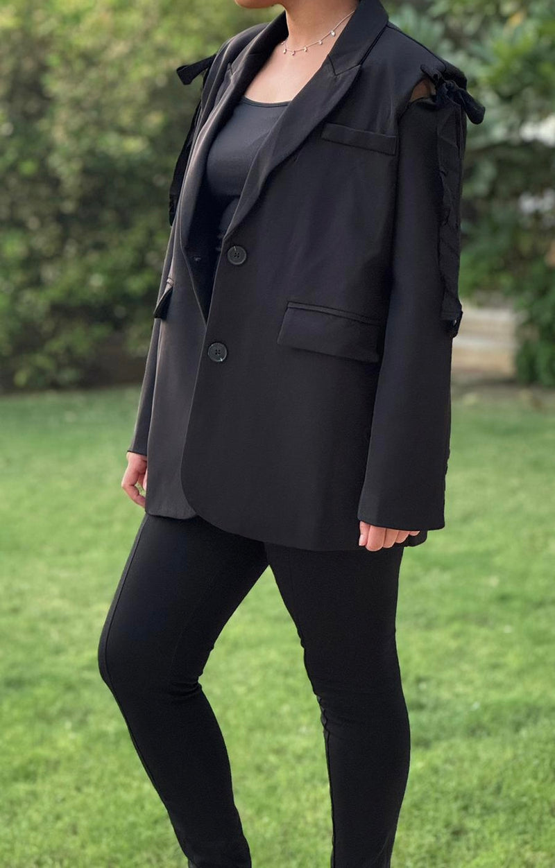 self-tie detail black blazer