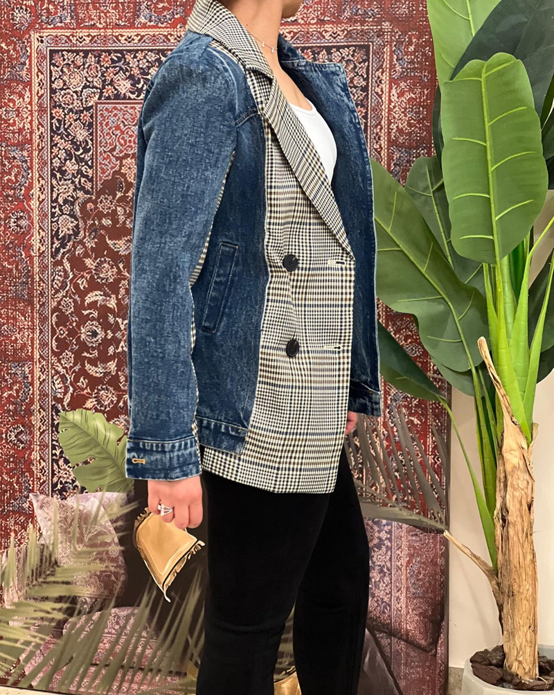 Checked blazer with denim