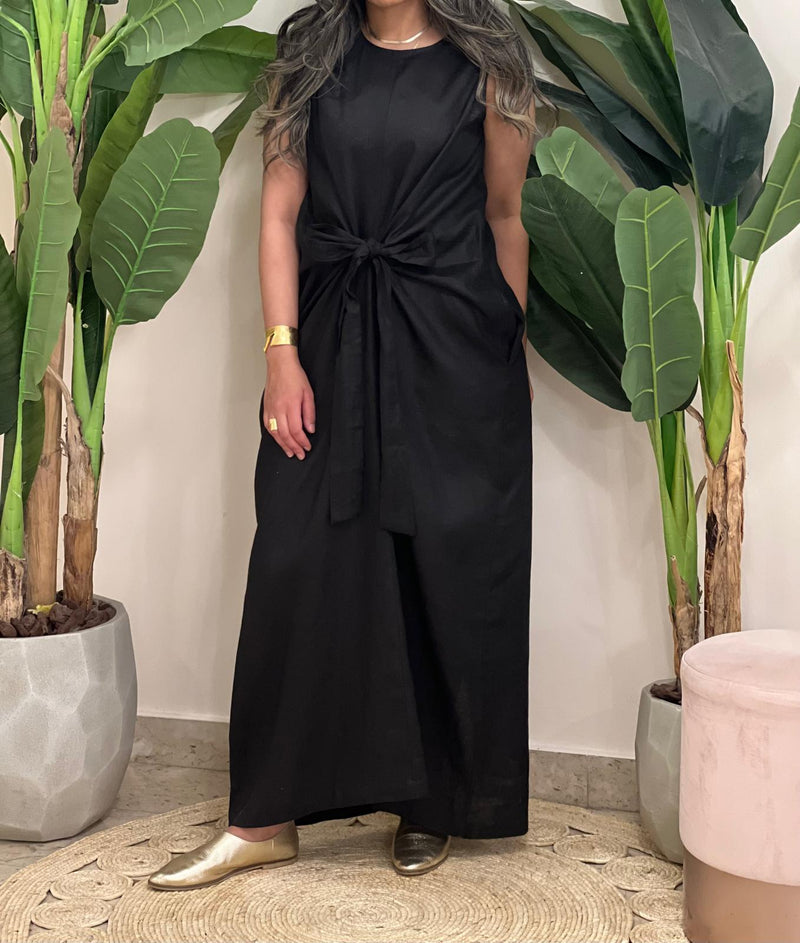 sleeveless Linen patterned dress (available in colours)