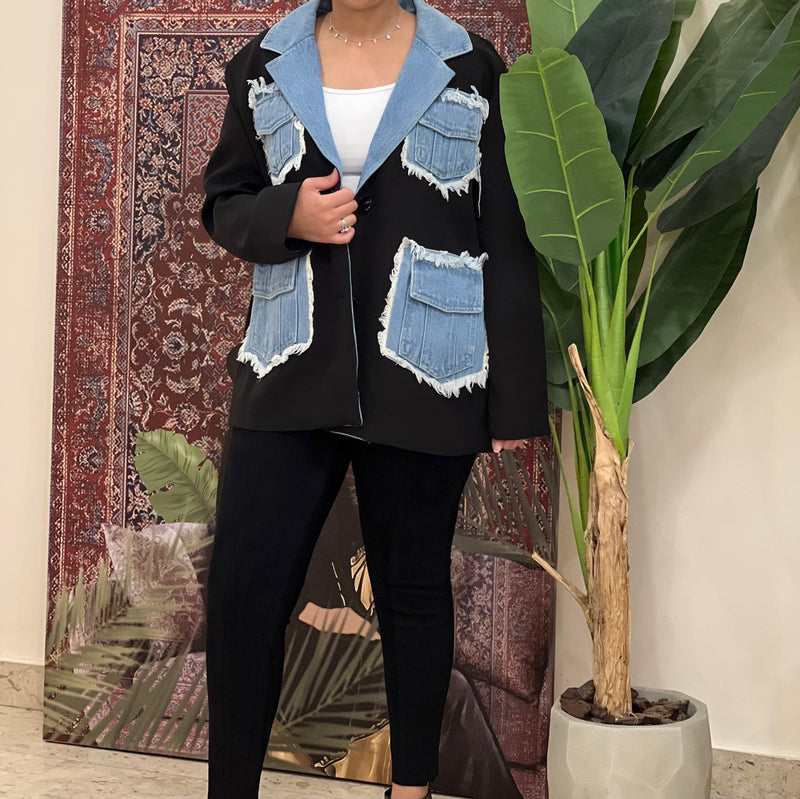 Black blazer with denim