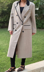 Beige long blazer with black stitching