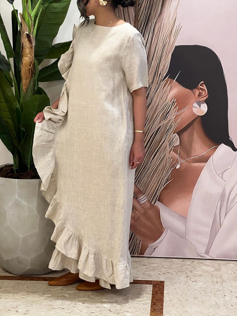Beige ruffled Linen dress