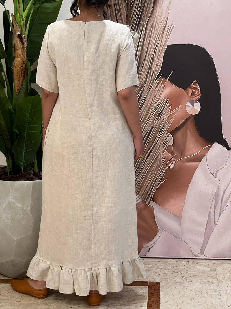 Beige ruffled Linen dress