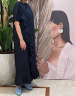 Navy ruffled Linen dress