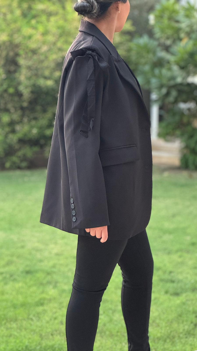 self-tie detail black blazer