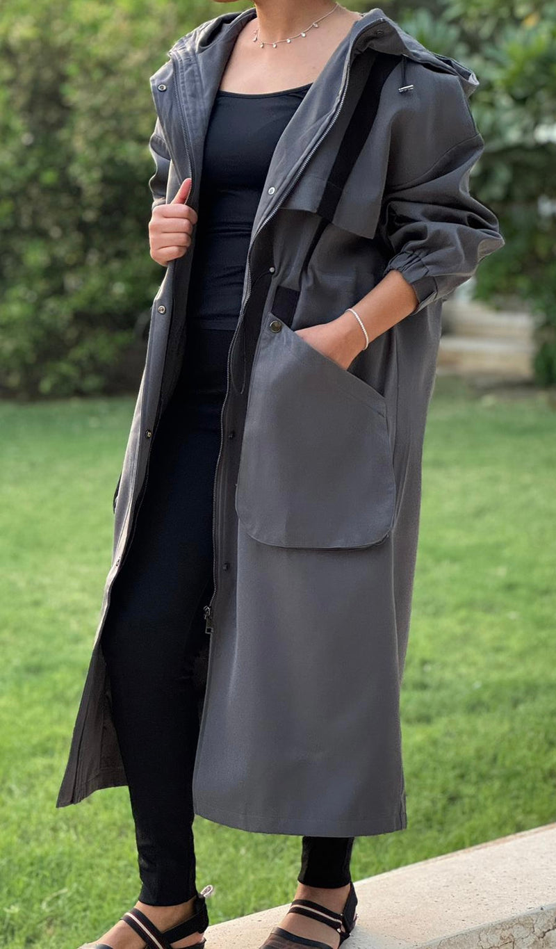 Trench coat with black line