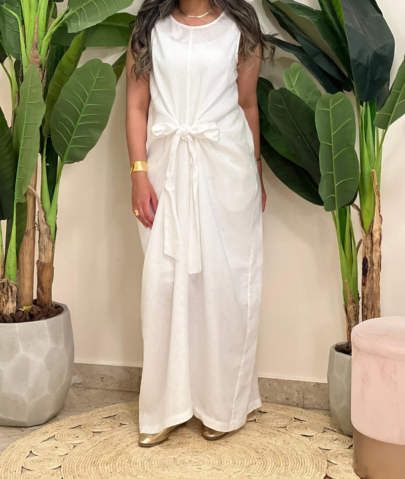 sleeveless Linen patterned dress (available in colours)