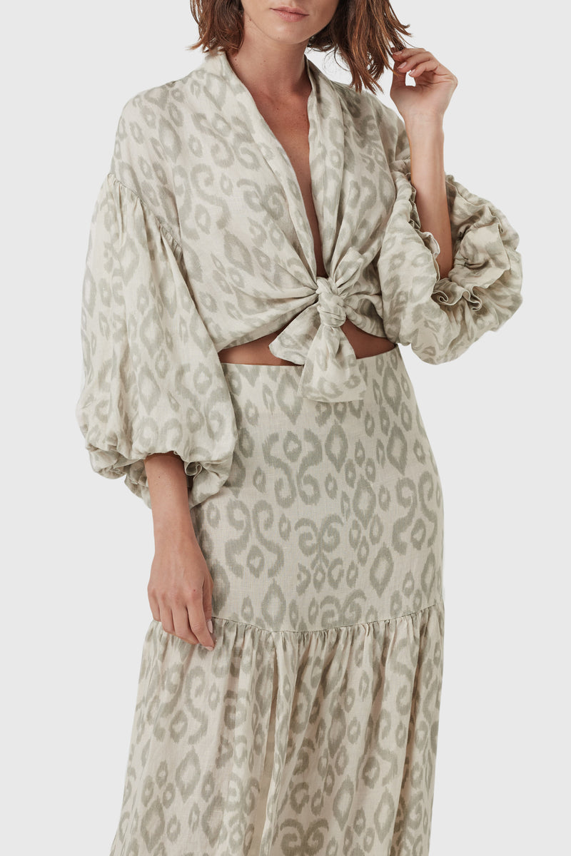 Linen puff sleeves top and skirt