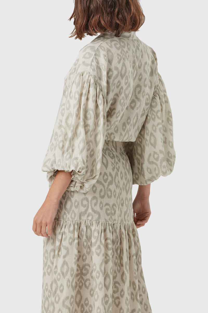 Linen puff sleeves top and skirt