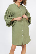 Olive Puff sleeves dress