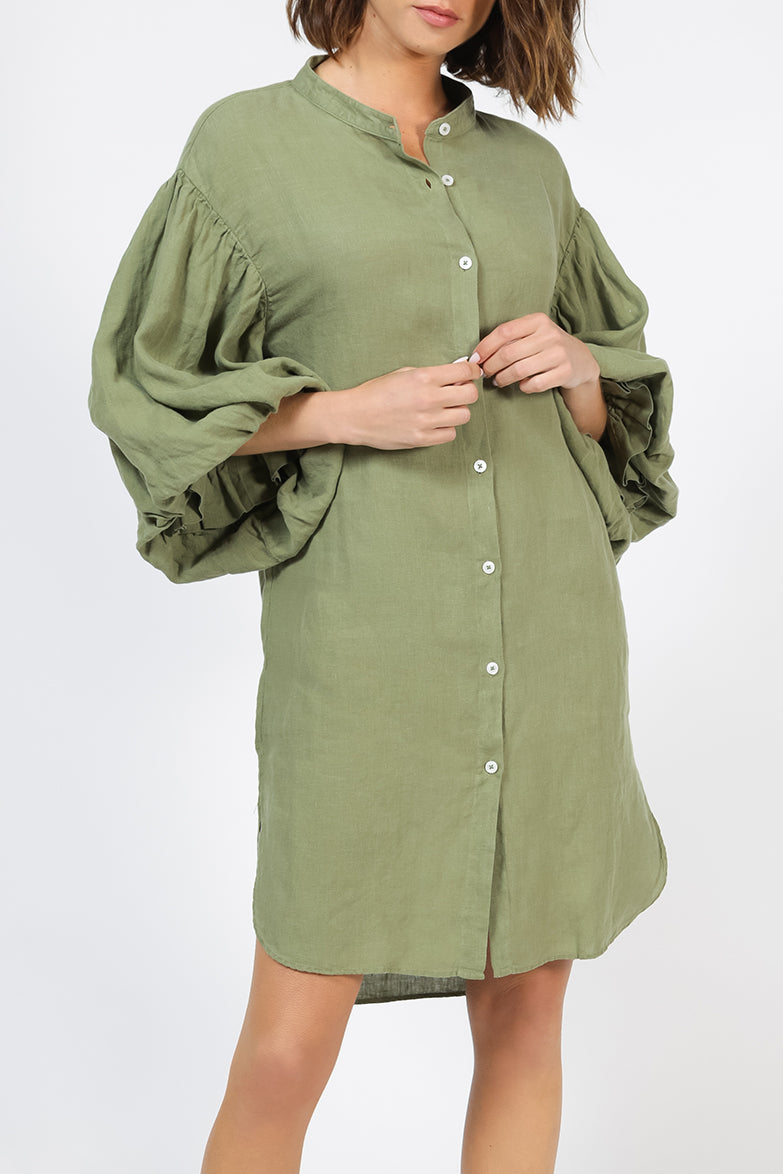 Olive Puff sleeves dress