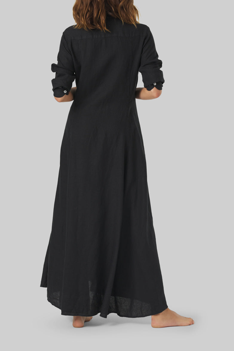 Black long linen dress
