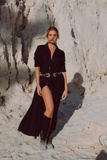 Black long linen dress