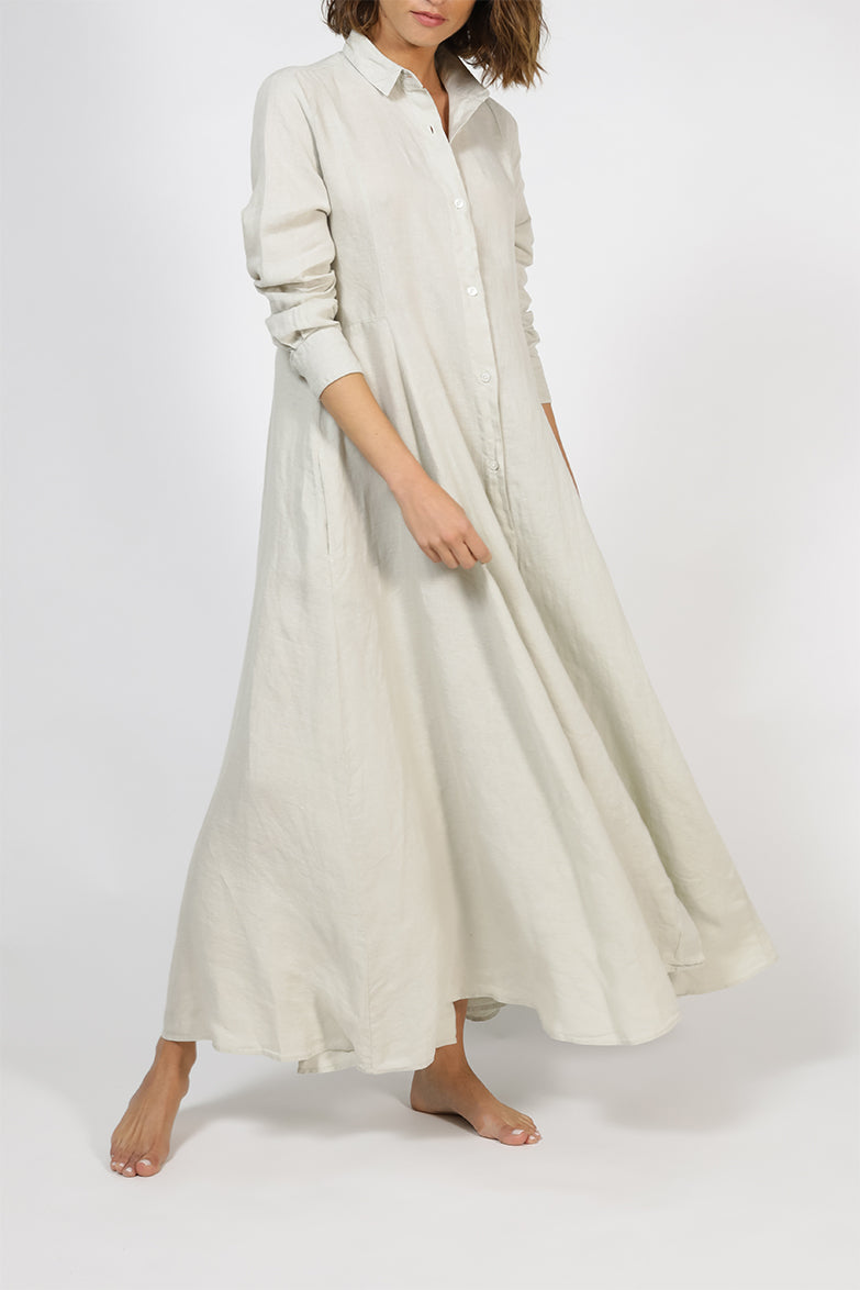 Beige long linen dress