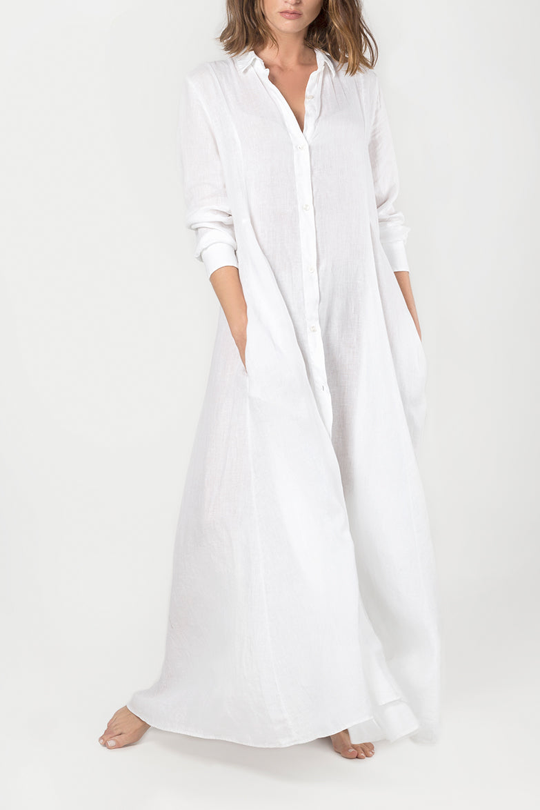 White long linen dress