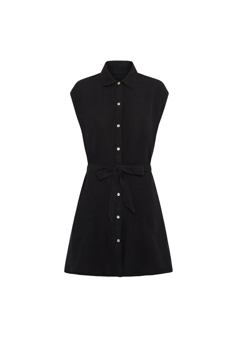 Black linen short dress