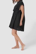 Black linen short dress