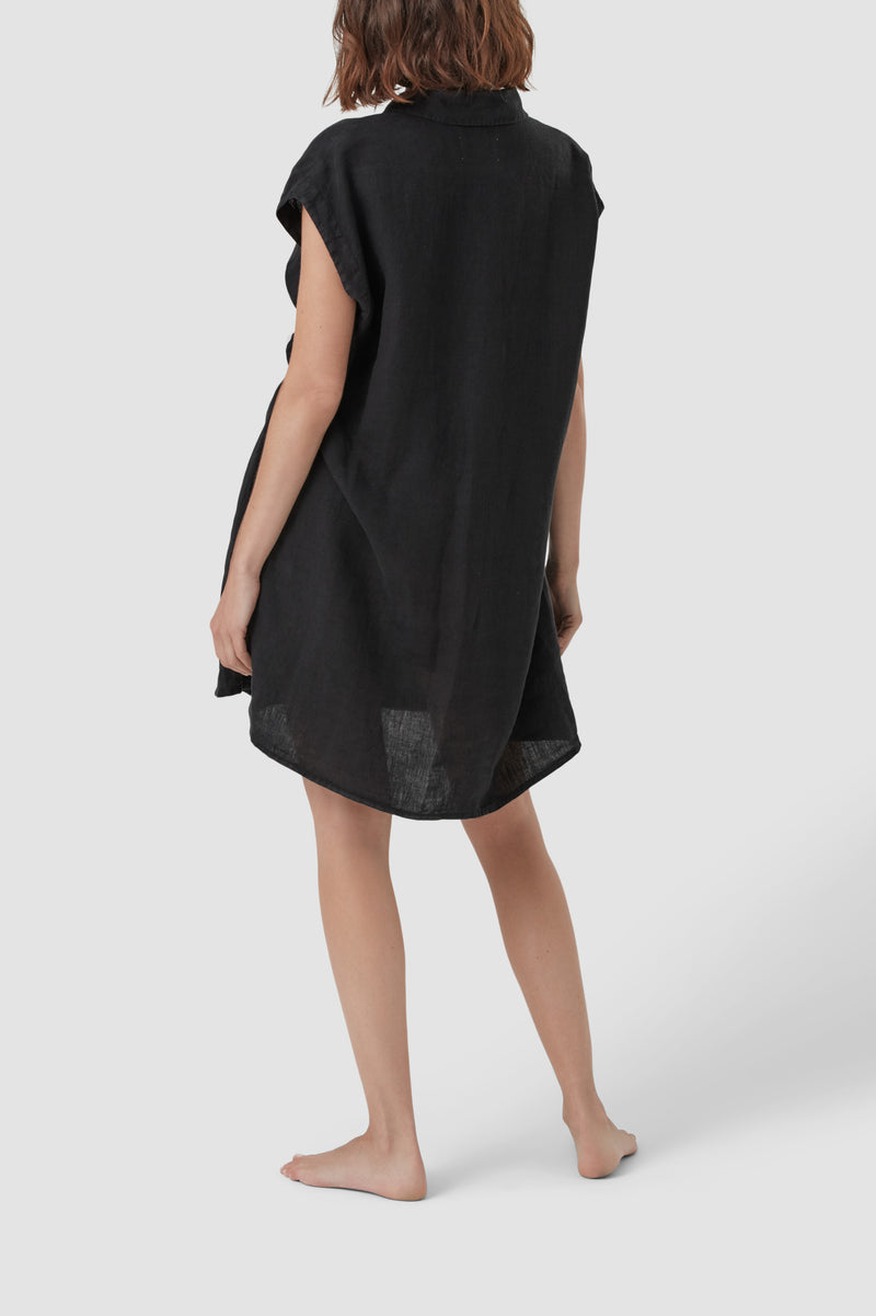 Black linen short dress