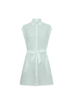 Green linen short dress