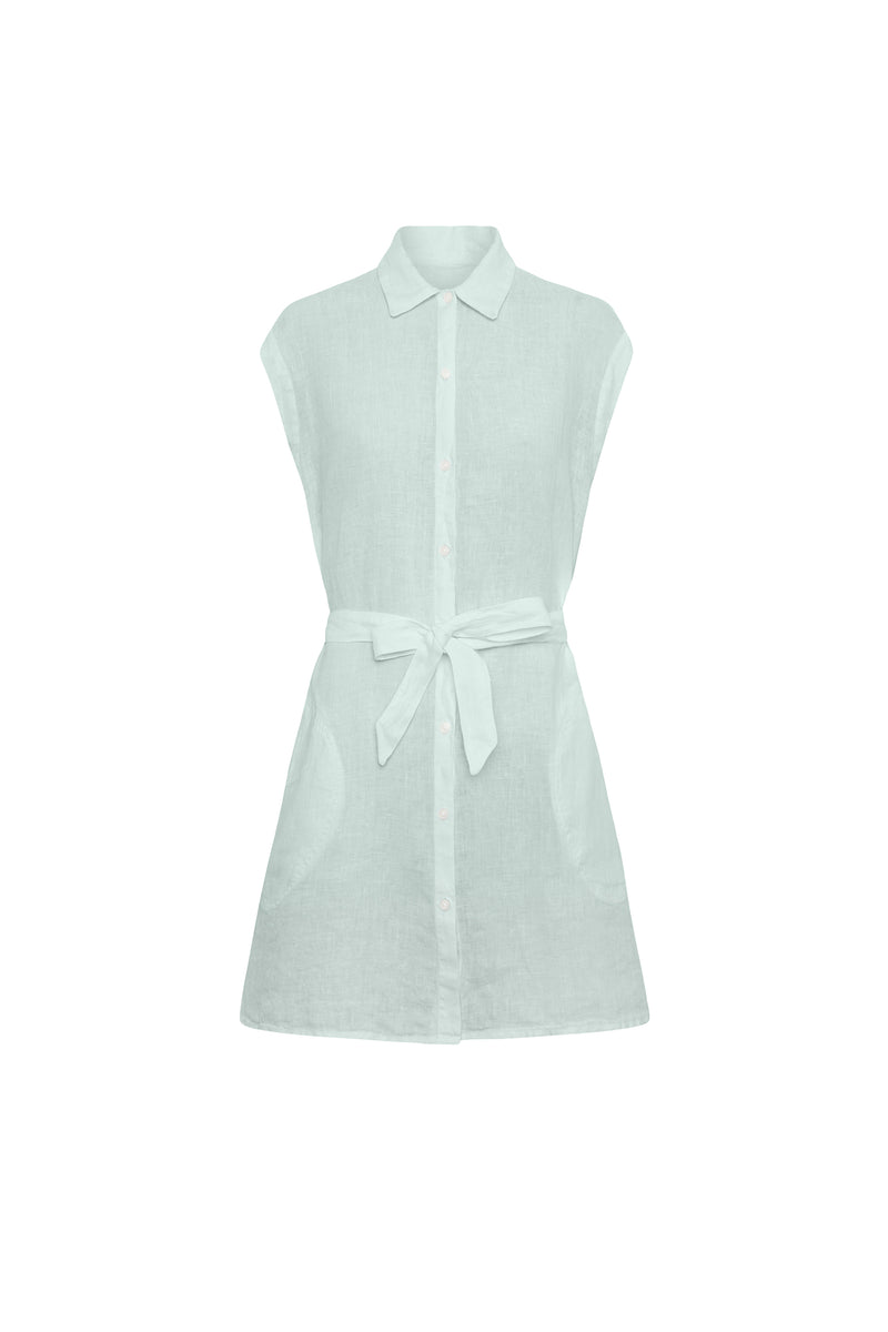 Green linen short dress