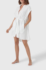 Green linen short dress