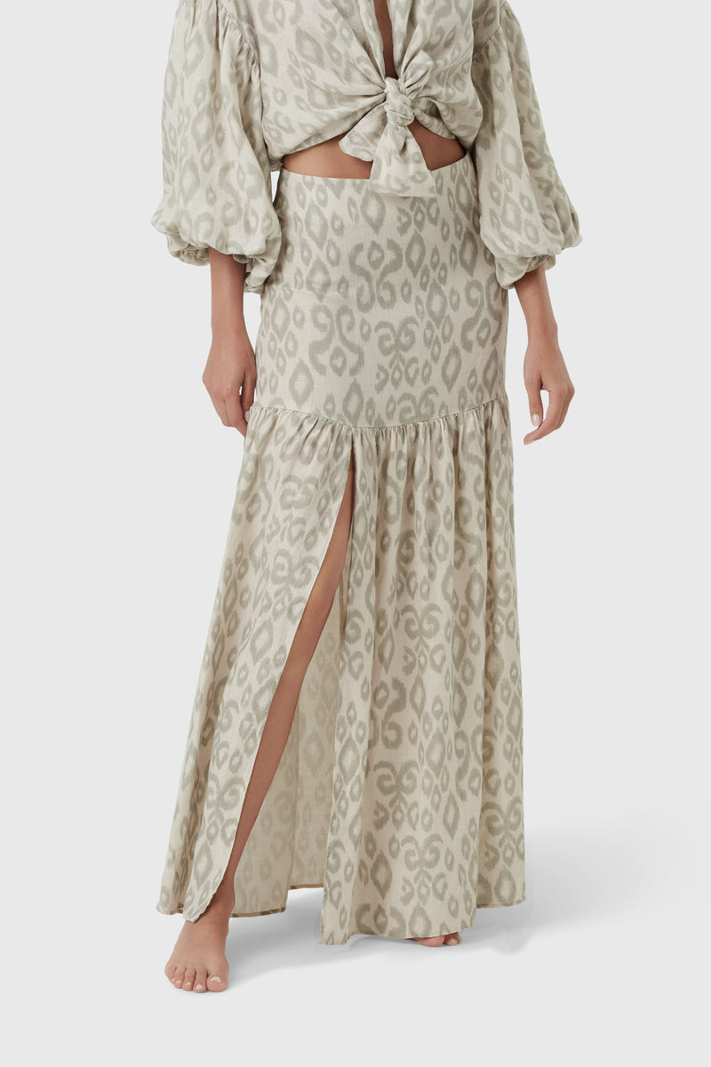 Linen puff sleeves top and skirt