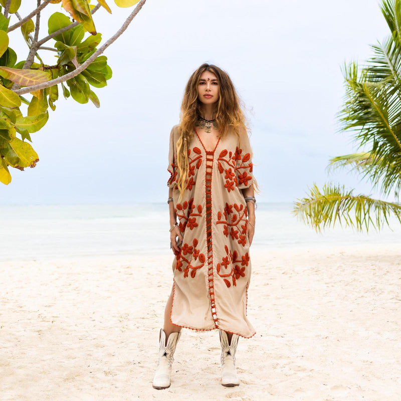 Terracotta embroidery dress