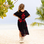 Red embroidery Black dress