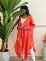 Asymmetric Coral linen cardigan