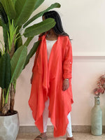Asymmetric Coral linen cardigan