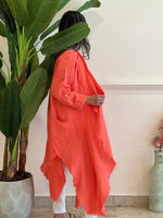 Asymmetric Coral linen cardigan