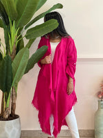 Asymmetric Fuchsia linen cardigan