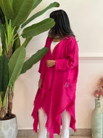 Asymmetric Fuchsia linen cardigan