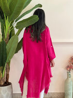Asymmetric Fuchsia linen cardigan