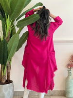 Asymmetric Fuchsia linen cardigan