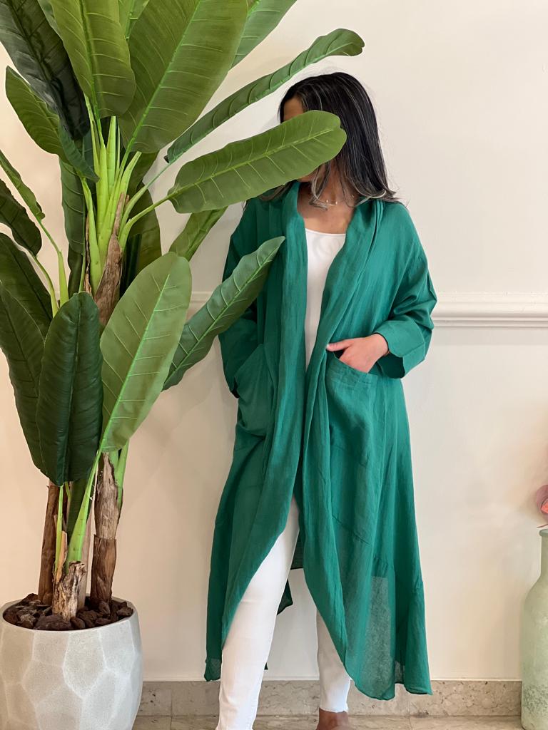 green linen cardigan