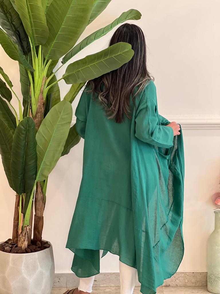 green linen cardigan