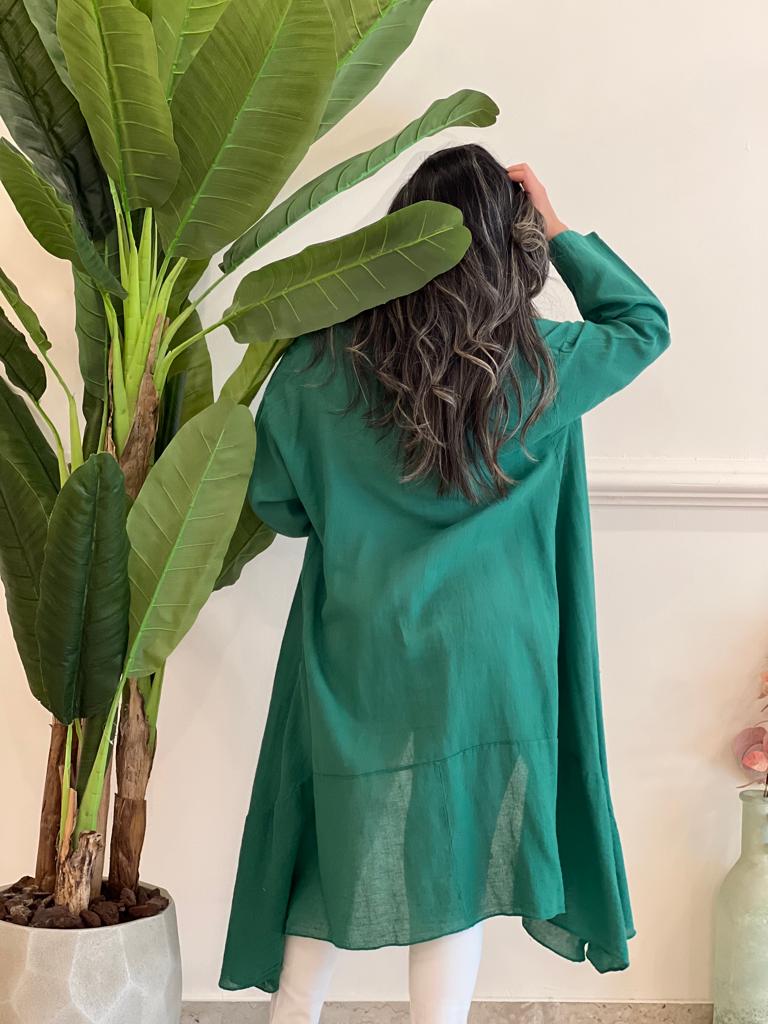 green linen cardigan