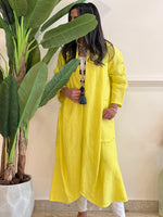 Yellow linen cardigan with pockets