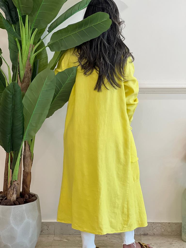 Yellow linen cardigan with pockets